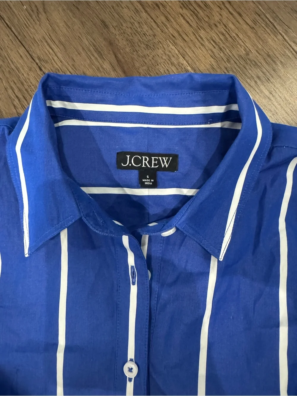 J. Crew “Amelia” Royal Blue & White Striped Button-Front Ruffle Dress